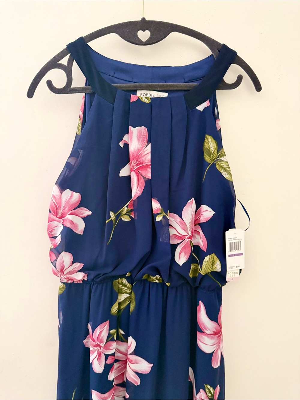 Robbie Bee Navy Maxi Dress with Pink Floral Print - Picture 11 of 12